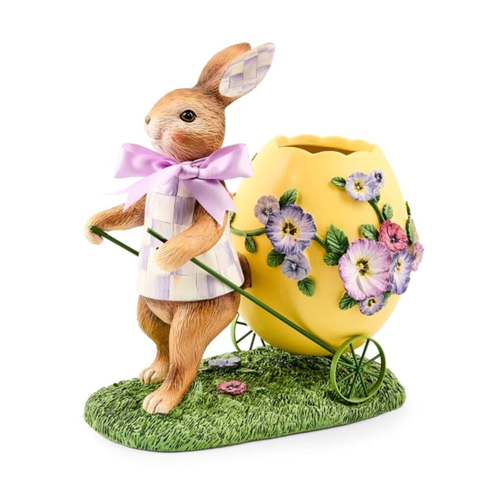 NEW Mackenzie-Childs Pansy Party Bunny and Cart Centerpiece Spring Easter Decor
